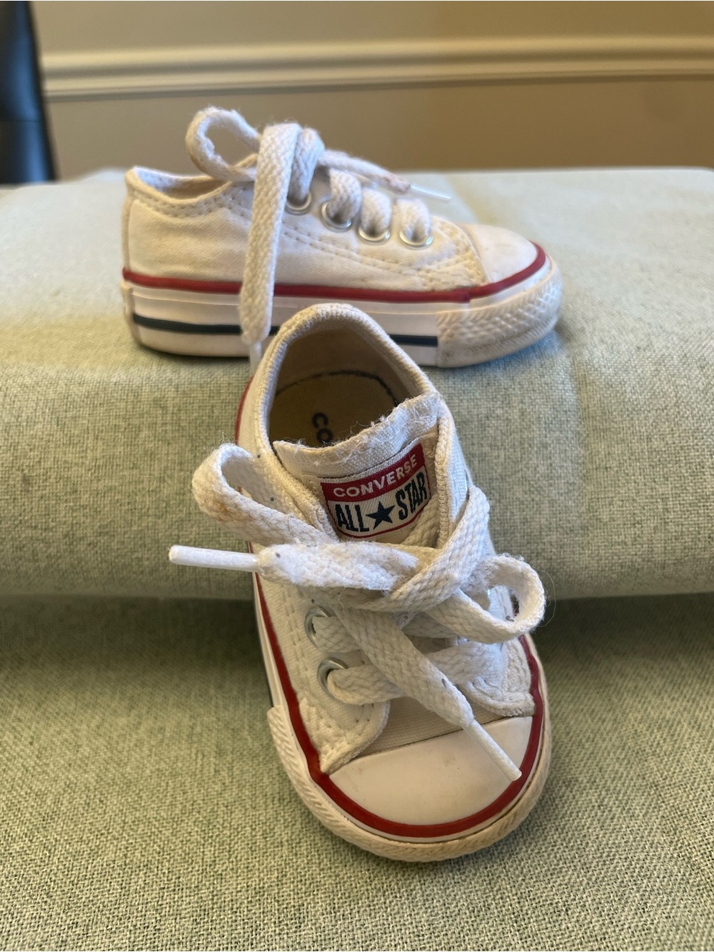 Converse Kids White Canvas Sneakers with Red Stripe